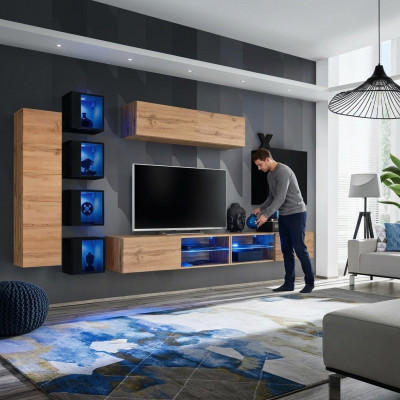 Volledige design moderne woonwand wandplanken tv-standaard houten meubelen wandkast
