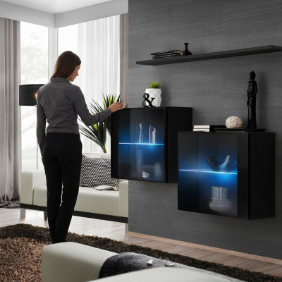 Volledige set 3-delige design woonwand 2x wandkast Moderne wandplank Nieuw