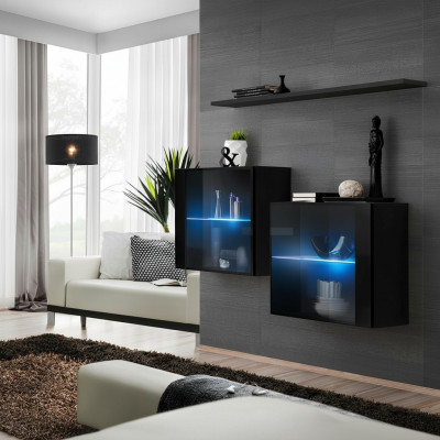 Volledige set 3-delige design woonwand 2x wandkast Moderne wandplank Nieuw