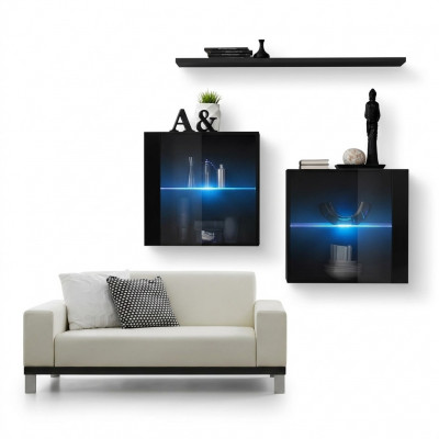 Volledige set 3-delige design woonwand 2x wandkast Moderne wandplank Nieuw