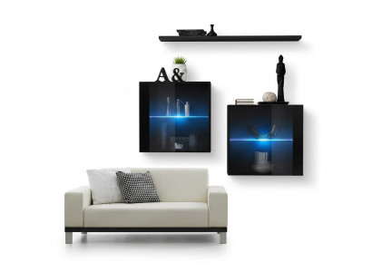 Volledige set 3-delige design woonwand 2x wandkast Moderne wandplank Nieuw