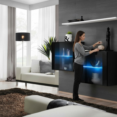Zwarte wandkast Compleet woonkamer wandrek Modern Ontwerper houten meubels