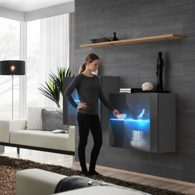 Woonkamer Set Ontwerper Woonwand Grijs 130 cm Inrichting Luxe Wandplank