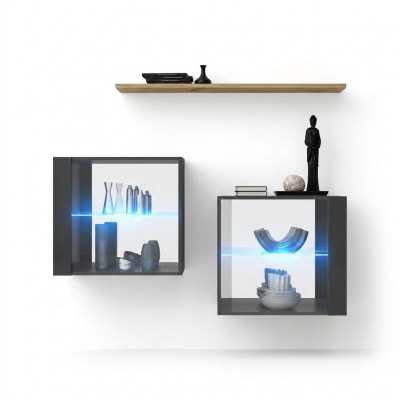 Woonkamer Set Ontwerper Woonwand Grijs 130 cm Inrichting Luxe Wandplank