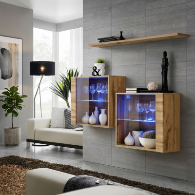 Woonkamer kasten vitrine wandplank luxe woonkamer bruin set 3-delig. -> Woonkamerkasten vitrinewandplank luxe woonkamer bruin set van 3 stuks.