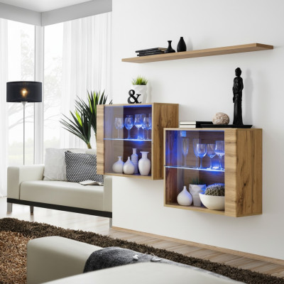 Woonkamer kasten vitrine wandplank luxe woonkamer bruin set 3-delig. -> Woonkamerkasten vitrinewandplank luxe woonkamer bruin set van 3 stuks.