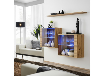 Woonkamer kasten vitrine wandplank luxe woonkamer bruin set 3-delig. -> Woonkamerkasten vitrinewandplank luxe woonkamer bruin set van 3 stuks.