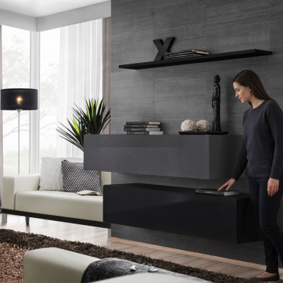 Woonkamer wandmeubel Moderne zwarte houten kastwand Wandplank