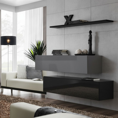 Woonkamer wandmeubel Moderne zwarte houten kastwand Wandplank