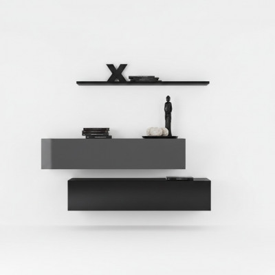 Woonkamer wandmeubel Moderne zwarte houten kastwand Wandplank
