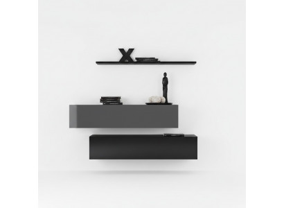 Woonkamer wandmeubel Moderne zwarte houten kastwand Wandplank