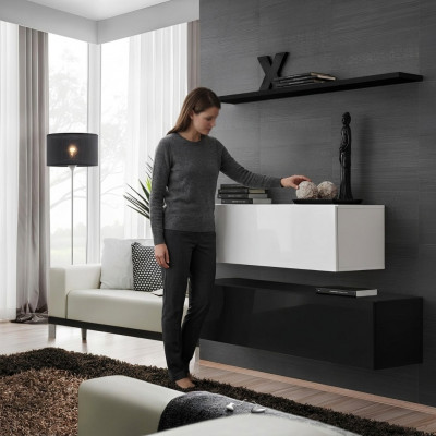 Woonkamer Zwarte woonwand Designer kasten set Wandplank Modern Nieuw meubilair