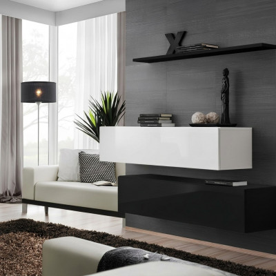 Woonkamer Zwarte woonwand Designer kasten set Wandplank Modern Nieuw meubilair