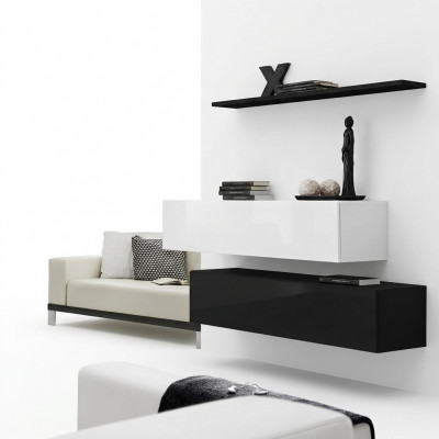 Woonkamer Zwarte woonwand Designer kasten set Wandplank Modern Nieuw meubilair