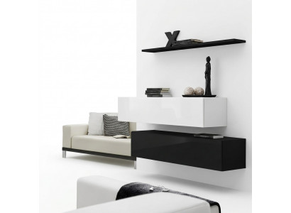 Woonkamer Zwarte woonwand Designer kasten set Wandplank Modern Nieuw meubilair