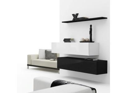 Woonkamer Zwarte woonwand Designer kasten set Wandplank Modern Nieuw meubilair
