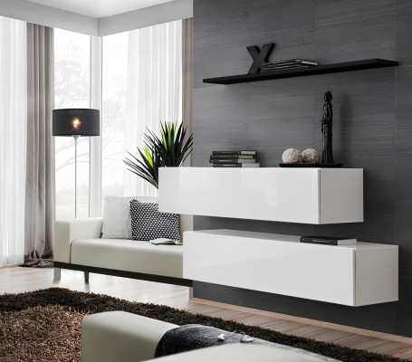 Moderne set woonkamer wandkast wandplank muurkast wit luxe inrichting ontwerper