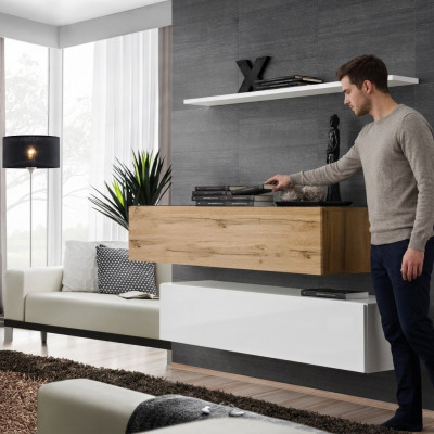 Wandmeubel 130 cm Designer 2x Wandkastenset meubilair hout woonkamer