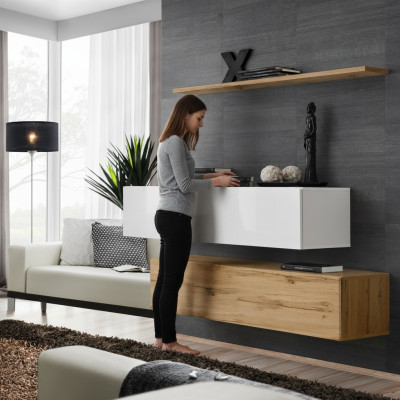 Inrichtingsontwerper Bruin 2x Wandkast Houten meubels Luxe set Woonkamermeubels