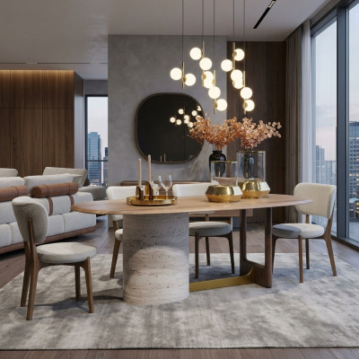 Ontwerp Eetkamer Set 5-delig. Moderne inrichting Hout Tafel 4x Stoelen Set Nieuw