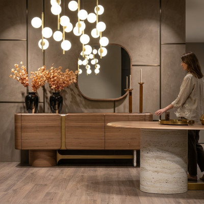 Sideboard ladekast set dressoir spiegel hout bruin meubel ontwerp set