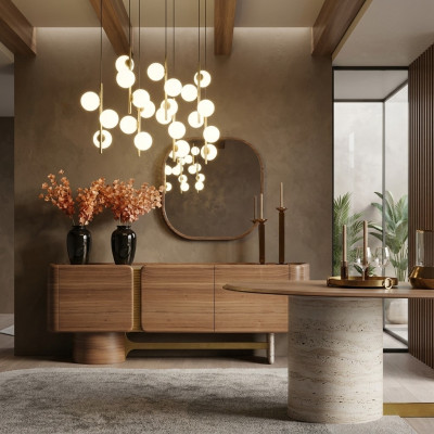 Sideboard ladekast set dressoir spiegel hout bruin meubel ontwerp set