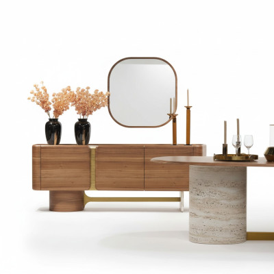 Sideboard ladekast set dressoir spiegel hout bruin meubel ontwerp set