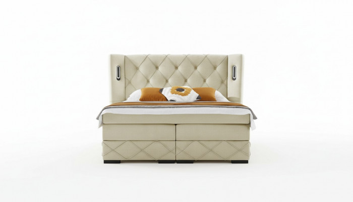 Beige Chesterfield gestoffeerd bed met nachtkastjes Luxe meubels