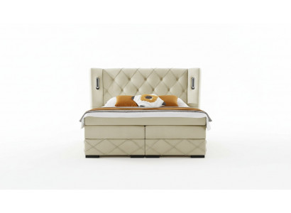Beige Chesterfield gestoffeerd bed met nachtkastjes Luxe meubels