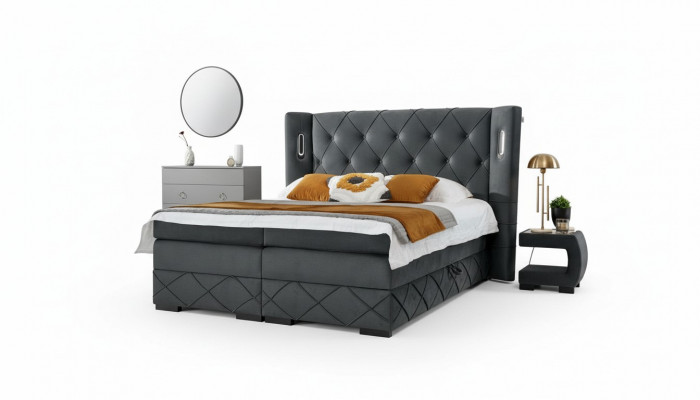 Slaapkamer bed dubbel textiel bedden bekleding compleet 2x nachtkastjes hout