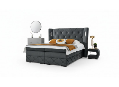 Slaapkamer bed dubbel textiel bedden bekleding compleet 2x nachtkastjes hout