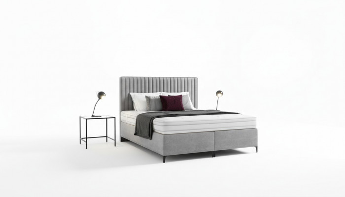 Boxspring slaapkamer bed luxe nieuw ontwerp modern hout inrichting textiel