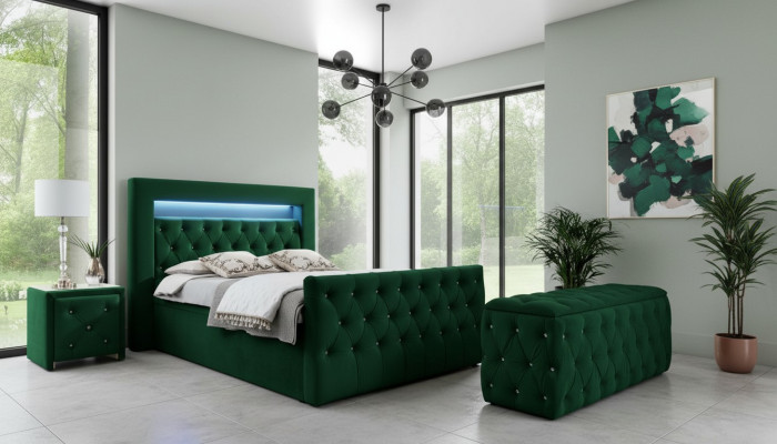 Groene slaapkamerset Compleet set Tweepersoonsbed Krukjes Consoles