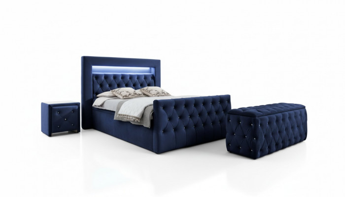 Donkerblauwe Chesterfield slaapkamer meubels LED-tweepersoonsbed nachtkastjes