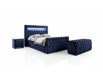 Donkerblauwe Chesterfield slaapkamer meubels LED-tweepersoonsbed nachtkastjes