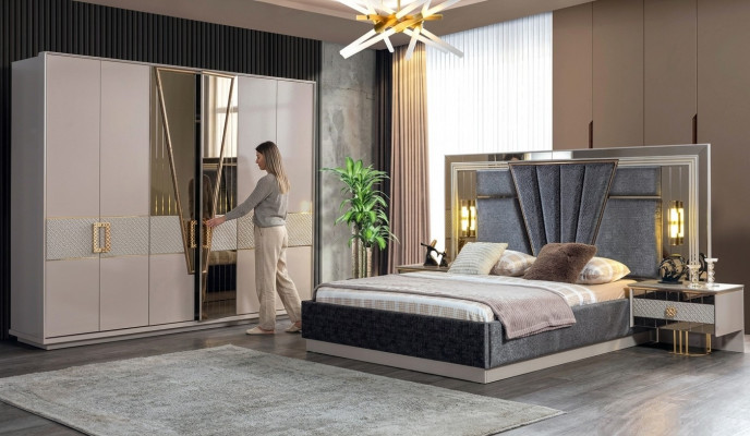 Moderne slaapkamerset ontwerp inrichting Nieuwe meubels Bed met 2 nachtkastjes