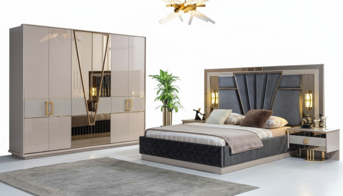 Moderne slaapkamerset ontwerp inrichting Nieuwe meubels Bed met 2 nachtkastjes