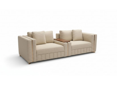 Moderne woonkamerbank tweezits beige textiel gestoffeerd meubilair inrichting ontwerp