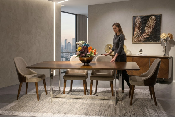 Volledige set eettafel luxe eetkamer design meubels dressoir 4 stoelen