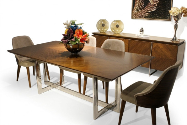 Volledige set eettafel luxe eetkamer design meubels dressoir 4 stoelen