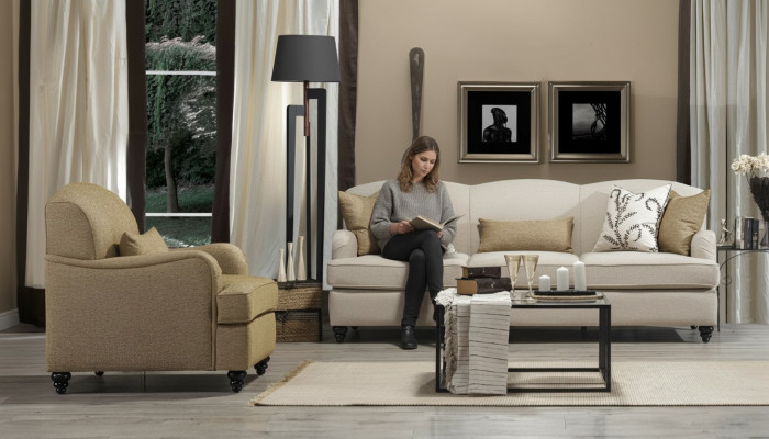 Sofa Set 2-delig driezitsbank Modern fauteuil Bankstel Design Woonkamer