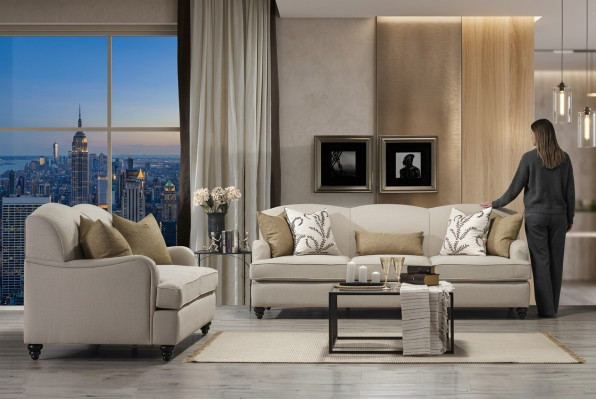 Woonkamer bankstel Tweezitter met Driezitter luxe bankontwerp inrichting  Woonkamer bankstel met twee en drie zitplaatsen, luxe bankontwerp inrichting