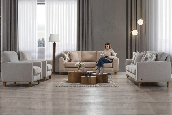 Woonkamerset 4-delig 2x bankstel driezits design 2x fauteuil modern nieuw meubilair.