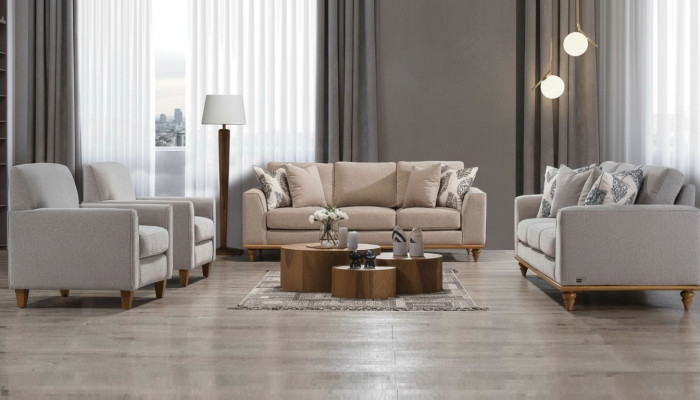 Woonkamerset 4-delig 2x bankstel driezits design 2x fauteuil modern nieuw meubilair.