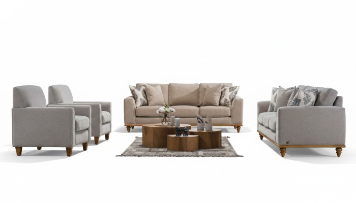 Woonkamerset 4-delig 2x bankstel driezits design 2x fauteuil modern nieuw meubilair.