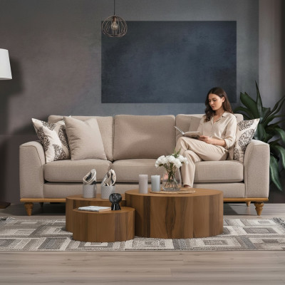 Bankstel Driezitter Woonkamer Ontwerp Modern Meubilair Luxe Beige Bankstellen