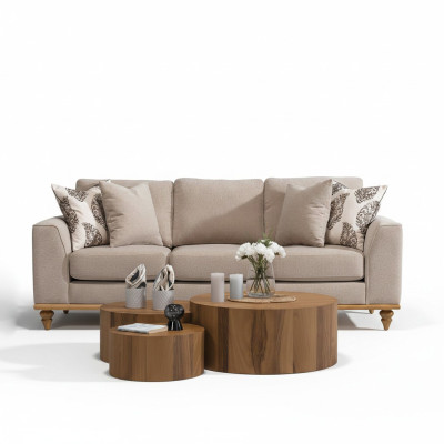 Bankstel Driezitter Woonkamer Ontwerp Modern Meubilair Luxe Beige Bankstellen