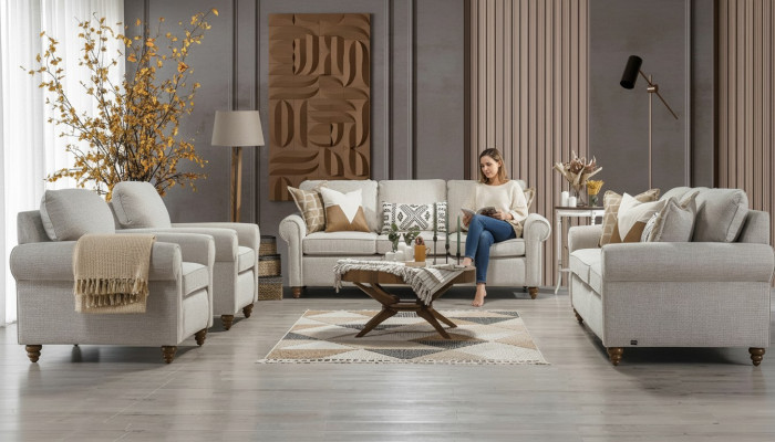 Woonkamer bankstel Modern Design Meubels 2x Bank Driezits 2x Fauteuil
