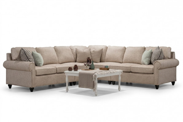 Modern woonkamer hoekbank L-vorm ontwerp beige meubels luxe sofa inrichting