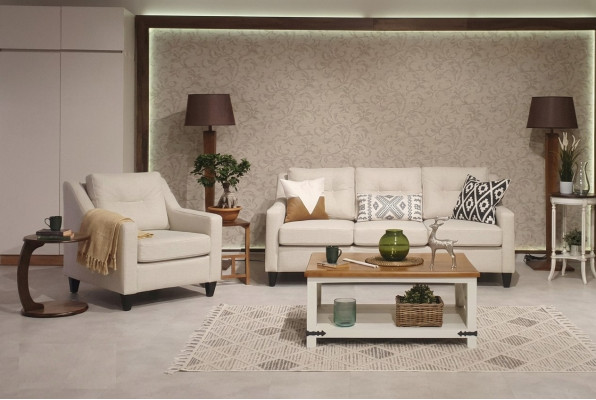 Ontwerp woonkamer bankstel driezitsbank modern interieur fauteuil